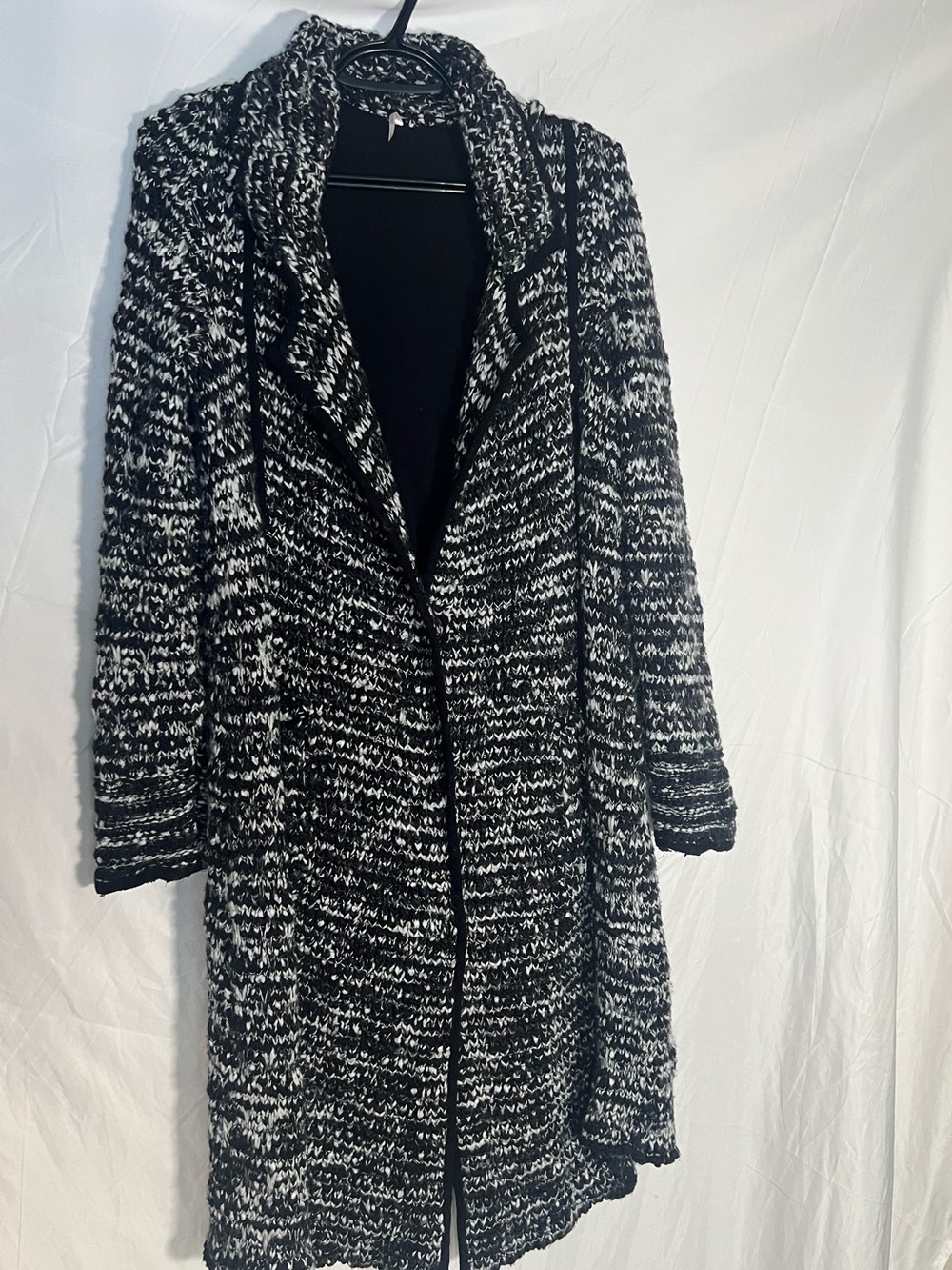 Free People Black & White Marled Knit Open-Front Cardigan